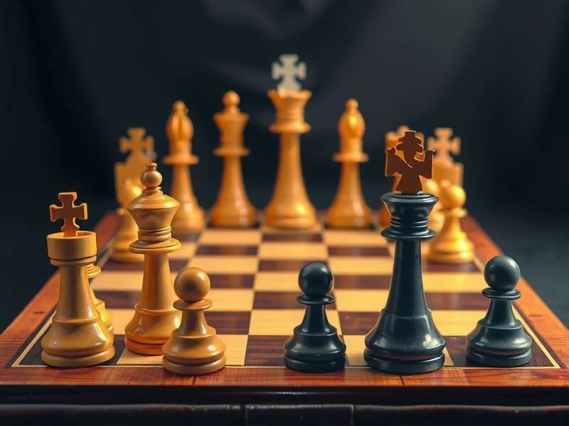 Modern chess set with wooden pieces on a chessboard