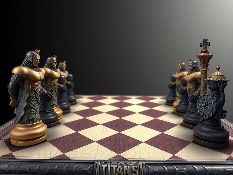 Intricate chess board showing a checkmate position with golden pieces