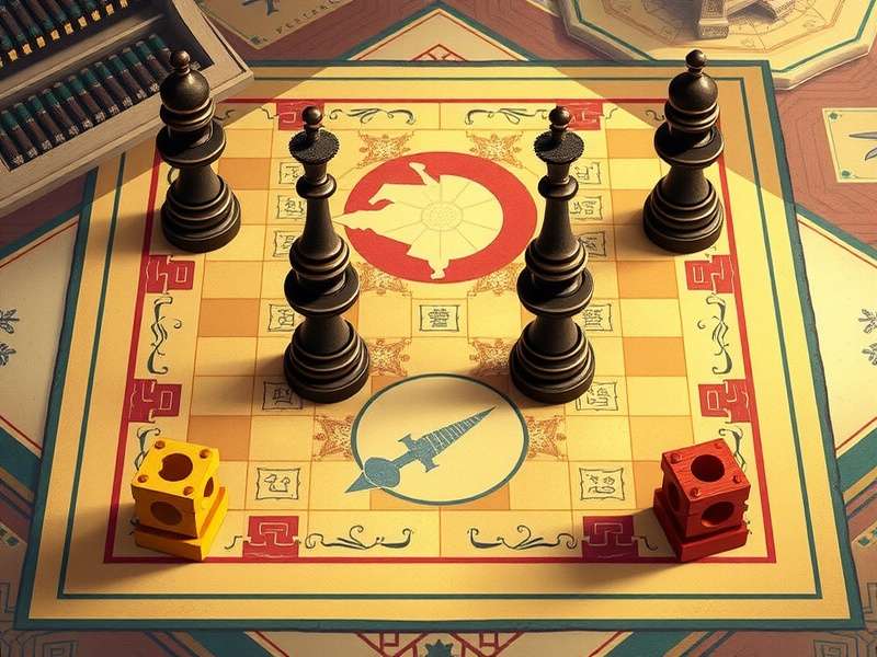 Chinese Chess board with strategic pieces positioning