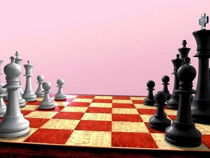 Chess board with pieces in strategic position