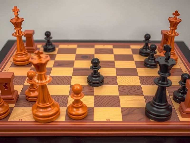 Close-up of a wooden chess board with pieces set up for play, natural light from window