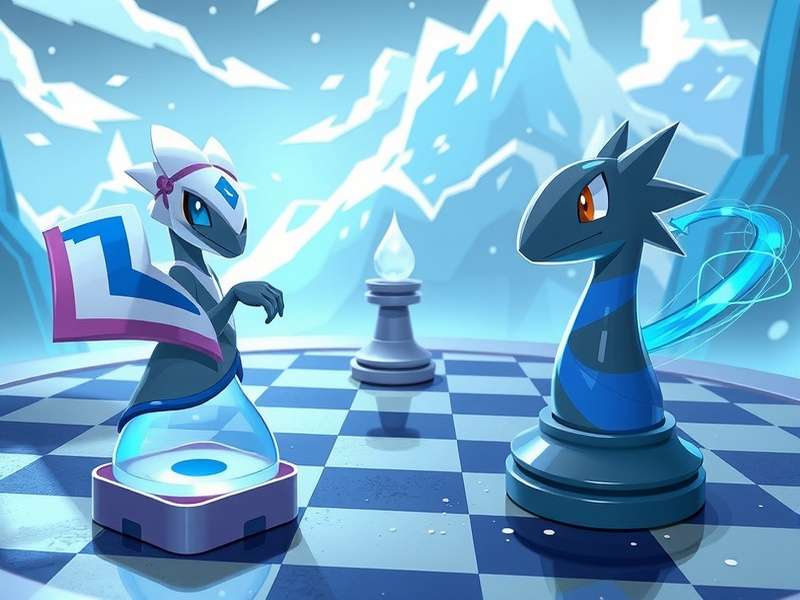 Pokemon Auto Chess game board with chess pieces and Pokemon characters in an Indian-themed arena