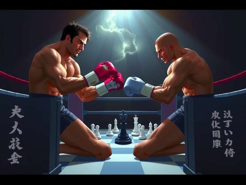Chess Boxing ring with chess board and boxing gloves